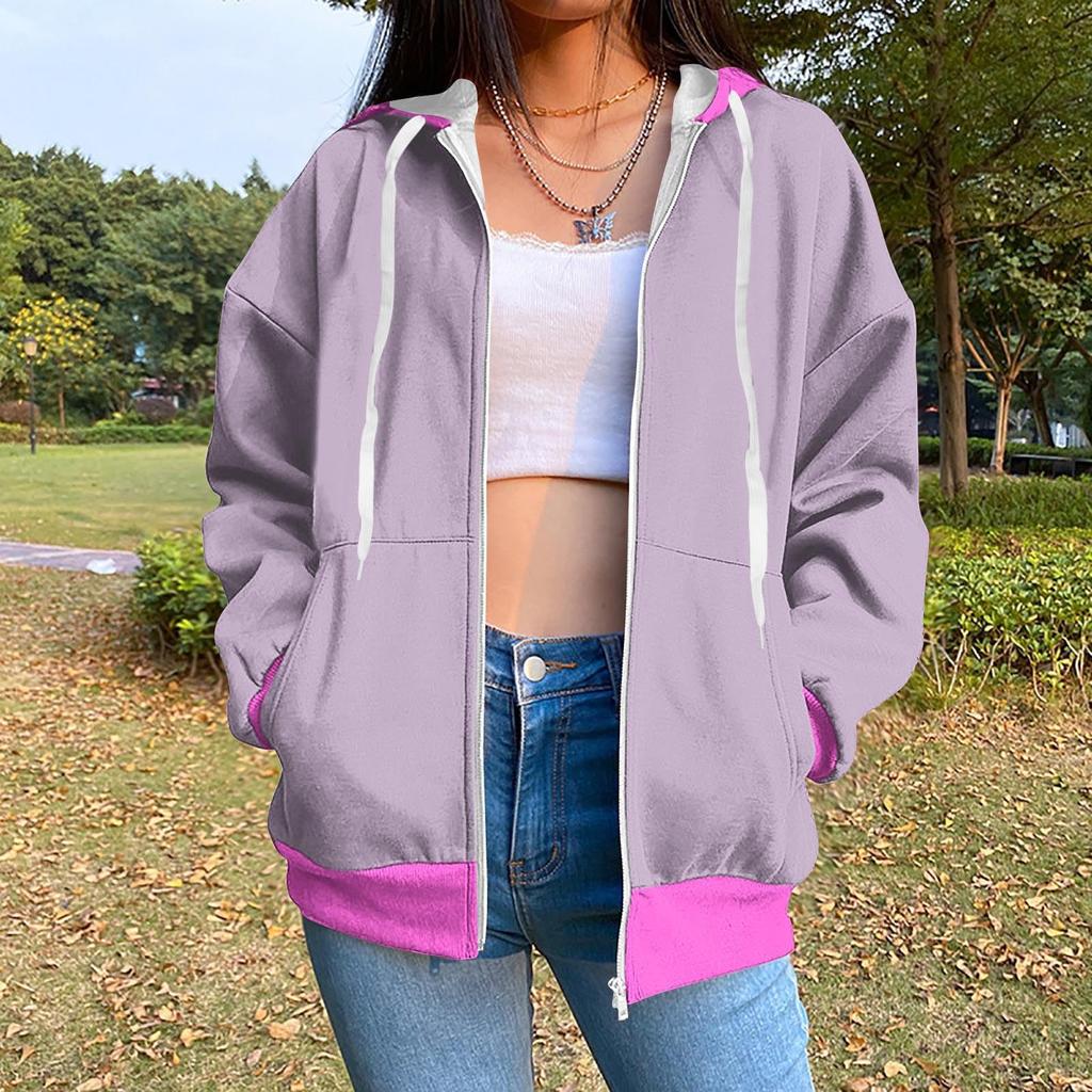 Толстовка с капюшоном на молнии для женщин с длинным рукавом, свободные толстовки для женщин, куртка с карманами, модная одежда на осень