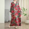 Real Early Autumn New Color Holiday Style Travel V-neck Retro Long Dress Covering Meat Cotton and Linen Dress