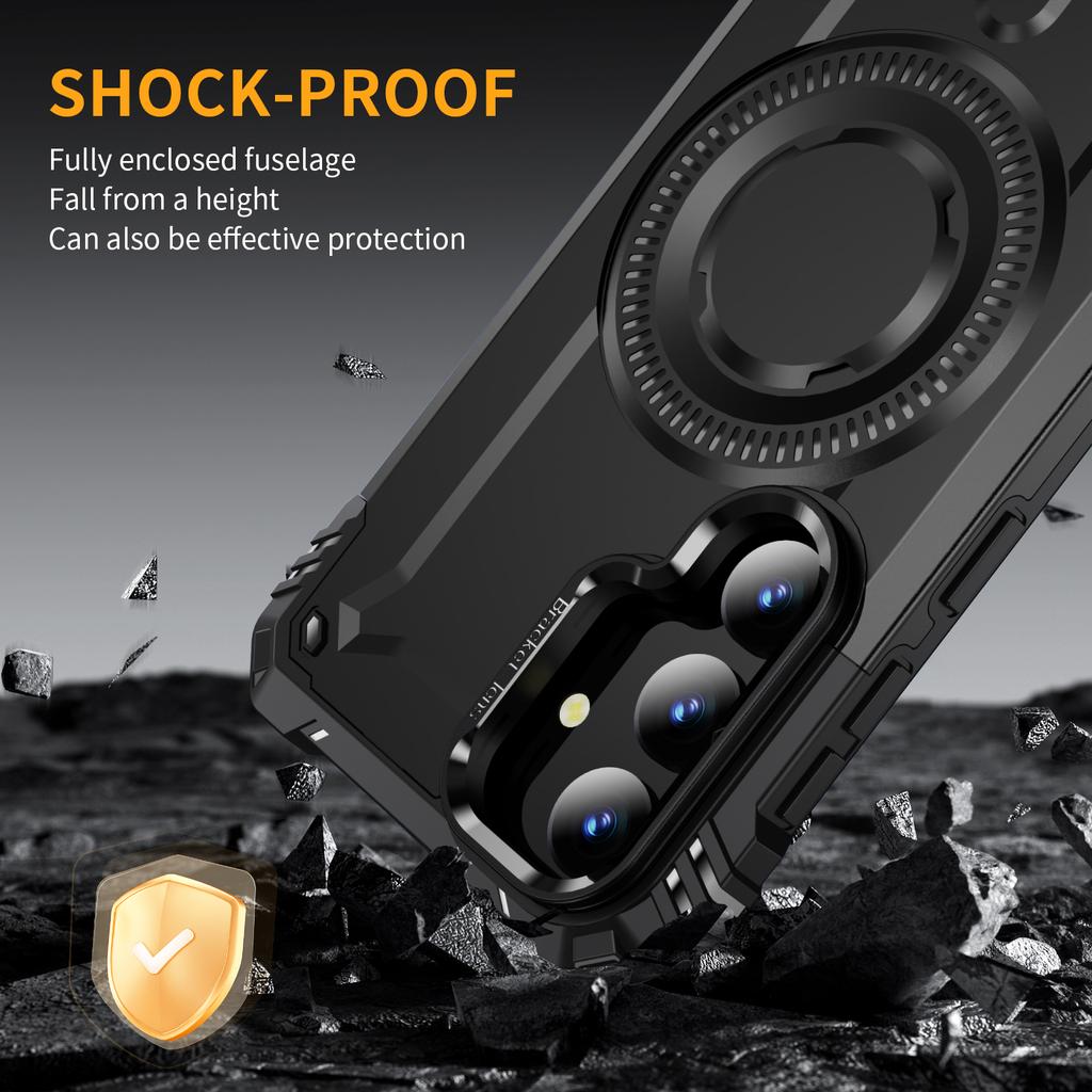 For Samsung Galaxy S25+/S24+ Case Compatible with MagSafe Metal Lens Frame Kickstand PC+TPU Mobile Cover