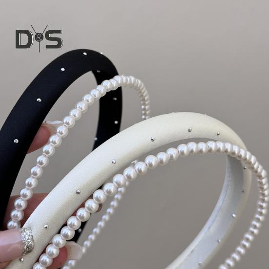 Повязка на голову с имитацией жемчуга, легкая двухслойная повязка на голову, обруч для волос во французском стиле, мягкий на ощупь, универсальный аксессуар для одежды