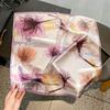 Korean Style Camellia Printed Silk Square Scarf For Women Office Neck Shawl