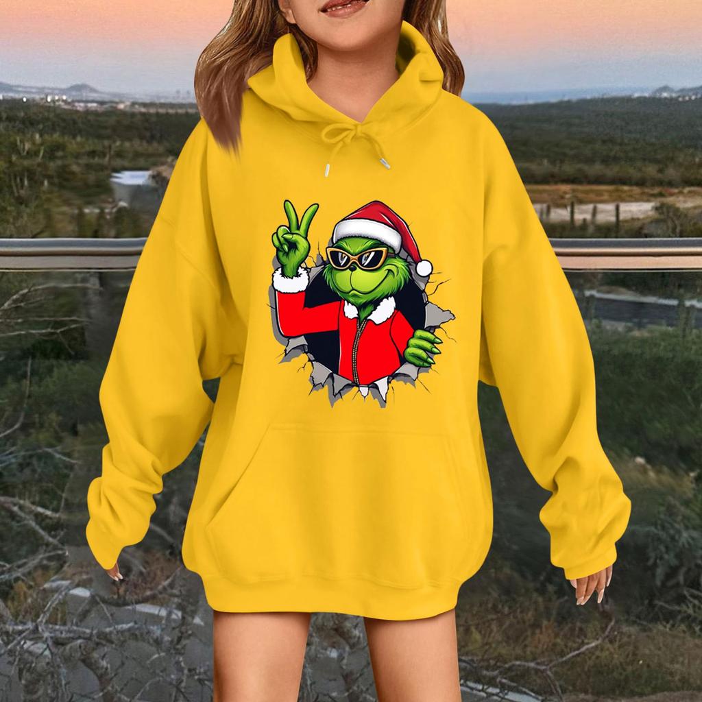 Children's Fashionable Casual Long-sleeved Loose Christmas Print Pullover Hooded Sweatshirt
