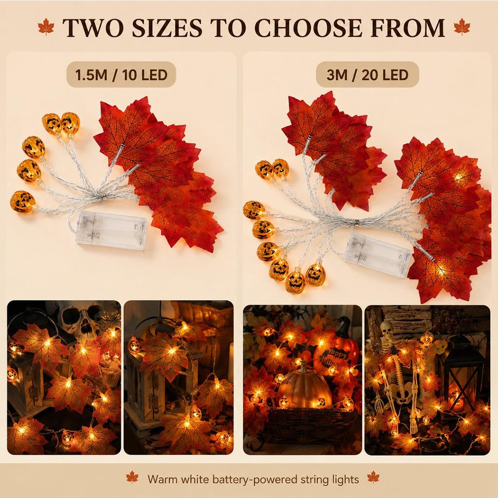 Xiaomi 1pc 10/20 Battery Powered Pumpkin And Maple Fairy Atmosphere String Light Halloween Party Hanging Lamp For Bar Shop Patry Decor
