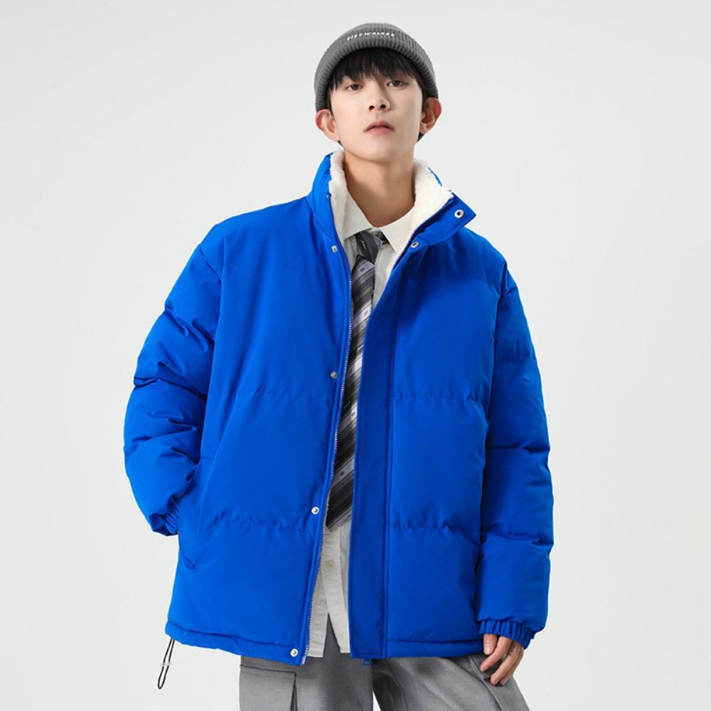 Однотонная утолщенная теплая овчинная куртка с воротником-стойкой, теплая, повседневная, свободного кроя, на хлопковой подкладке, для мужчин и женщин