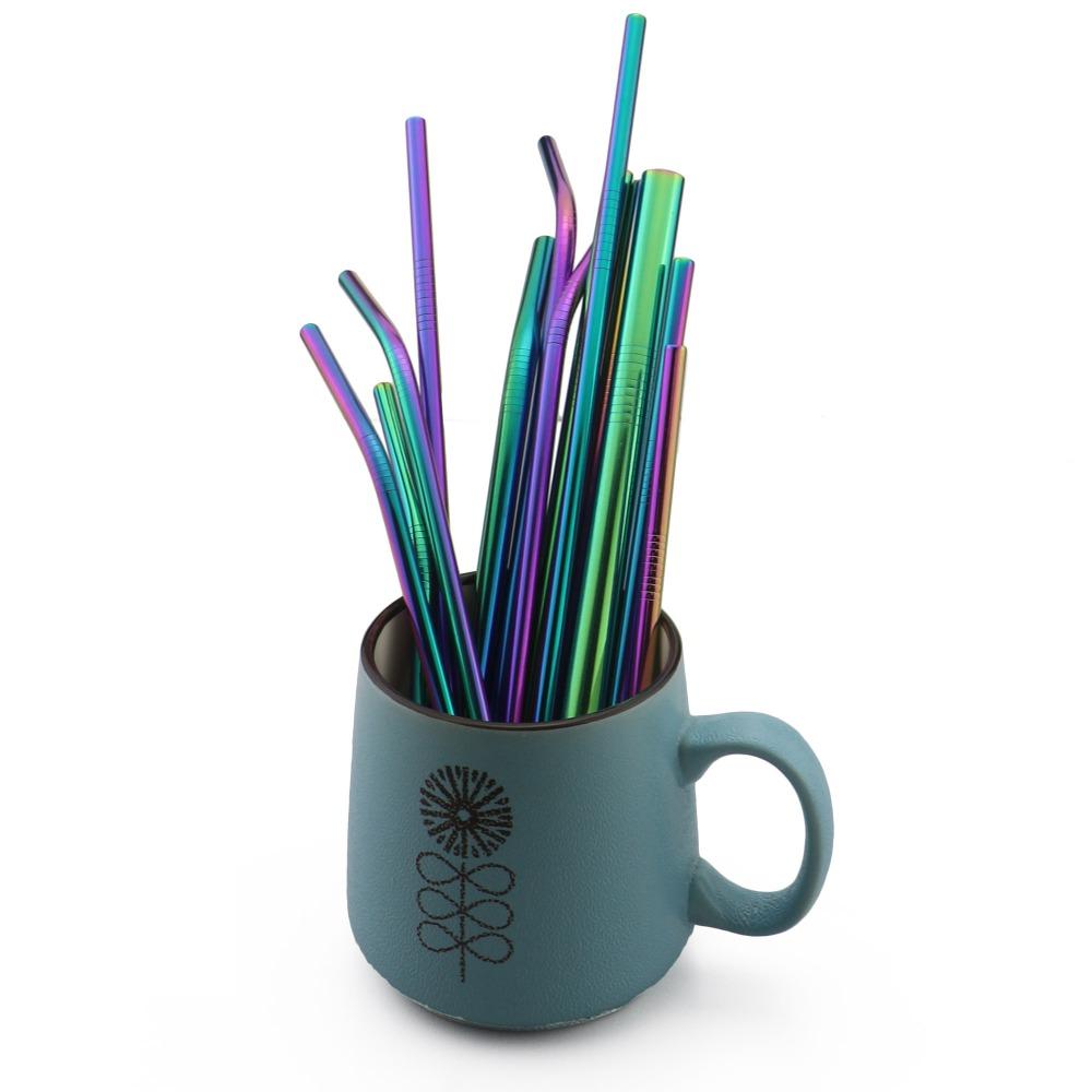 Reusable Drinking Metal Straw Stainless Steel Colorful Rainbow Straw 16/19/21/23/26cm Straws Diameter 6/8/12mm With 1 Brush