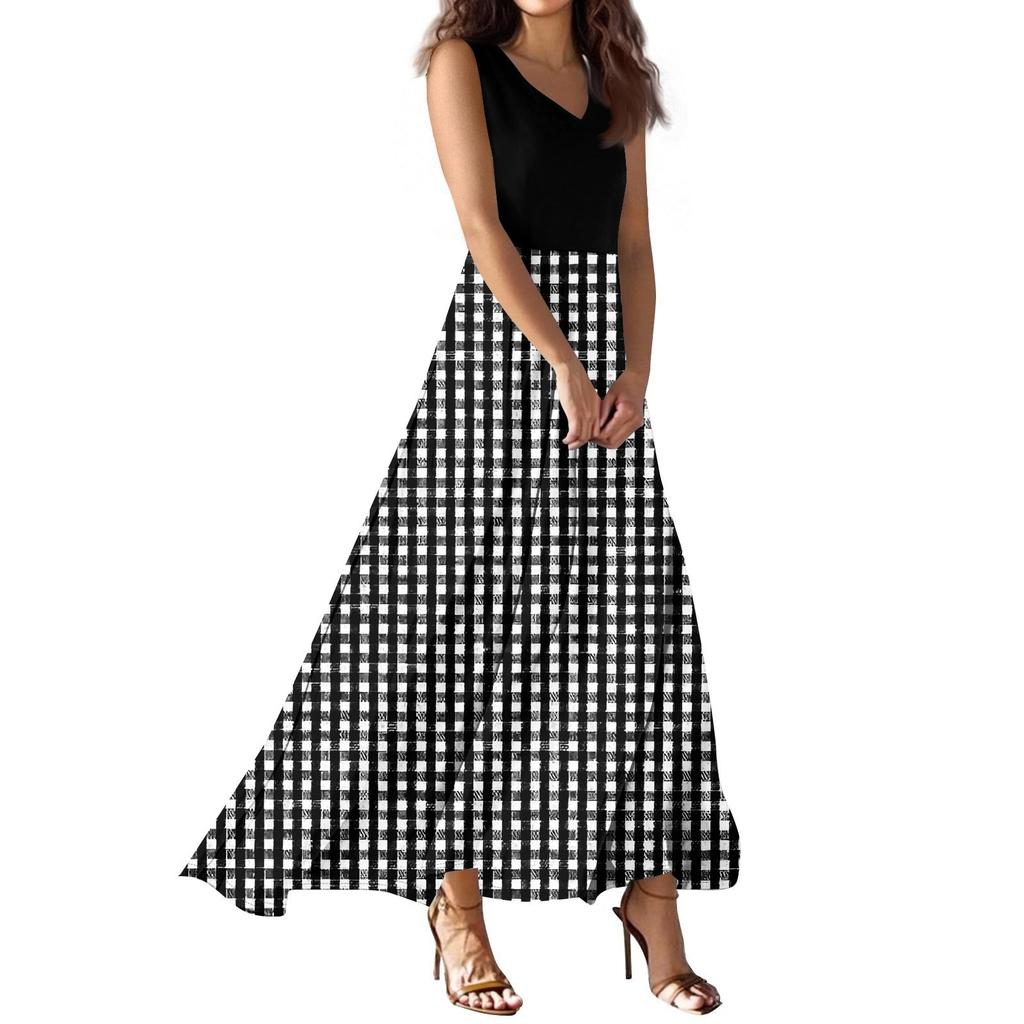 Женское летнее повседневное модное платье с принтом, платье без рукавов с V-образным вырезом