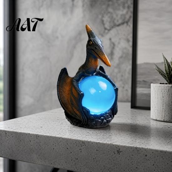Fantasy Decor Desk Lamp Pterosaur Night Light, Resin Gothic Dragon Table with Glowing Faux Crystal Light Ball, for Bedroom Office, Gift Lovers