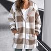 Женское пальто, клетчатая молния с капюшоном, свободные карманы, куртка-кардиган, осень-зима, толстое плюшевое пальто, уличная одежда