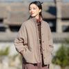 Johnature Women Vintage Solid Color Long Sleeve Winter Coats Button Chinese Style Warm Coats