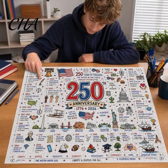 USA Anniversary Puzzle 1000Pcs Patriotic 250th Jigsaw Puzzle, American 1776-2026 Themed Challenge Game, Gift for 4th of July, Independence Day Adults