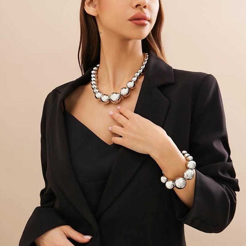 Fashionable Big Beads Chain Necklace Adjustable Choker Chains Clavicle Chain Accessory Vintage Inspired Beaded Neckchain