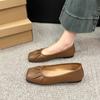 2024 Fashion Solid Color Square Toe Women's Shoes Spring and Autumn Shallow Mouth Slip-On Versatile Pleated Flat Women's Shoes