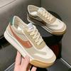 Осенняя обувь для папы, женская модная обувь 2024 года, повседневная обувь из кожи на шнуровке на плоской подошве, корейские студенческие кроссовки на платформе, женская вулканизированная обувь