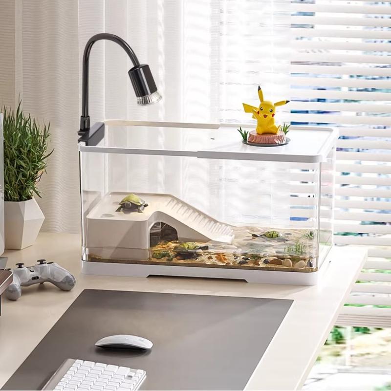 Small Turtle Habitat Tank with Heating Pad and Basking Light Constant Temperature Reptile Hibernation Box Complete Pet Ecosystem