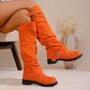 New Large-size Women's Shoes Pleated Women's Boots Belt Buckle But Knee Piled Boots Thick Heel Fashion Boots