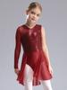 Kids Girls LJazz Dancewear Yrical Skating Dance Dress One Shoulder Asymmetrical Sleeve Shiny Sequins Ballet Ballroom Dance Skirted Leotard