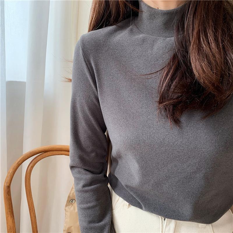 Женская базовая рубашка облегающего кроя на осень и зиму, модная утолщенная футболка с длинным рукавом, теплая кофта