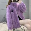 Winter Lady Coat Thickened Double-sided Faux Fleece Solid Color Stand Collar Neck Protection