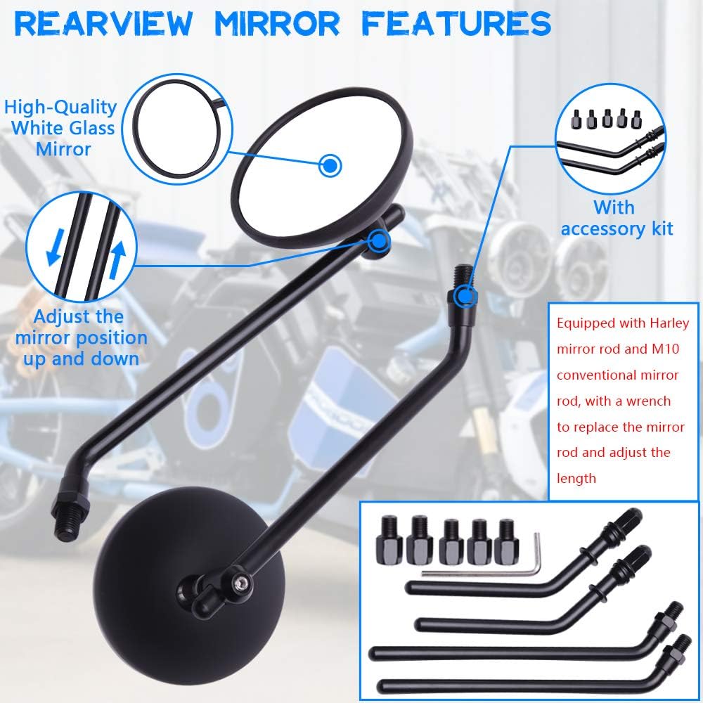 DREAMIZER 3" Зеркала на руль мотоцикла Черные Круглые Зеркала заднего вида Боковые Зеркала Универсальные 8 мм 10 мм Совместимые со Sportster 883 1200 Softail Dyna ATV