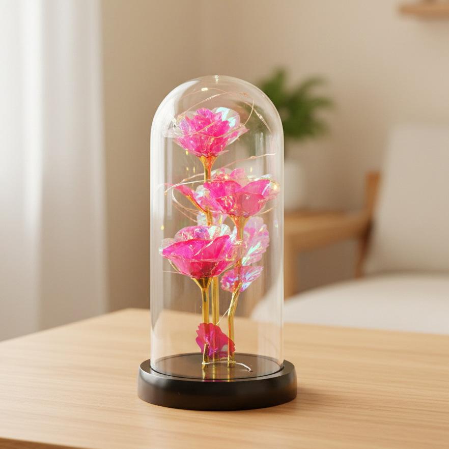 1 gold foil rose immortal flower glass cover ornament bouquet creative Qixi Festival Valentine's Day gift Mother's Day gift