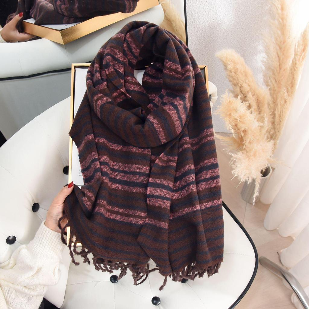 Korean Retro Striped Imitation Cashmere Scarf for Women