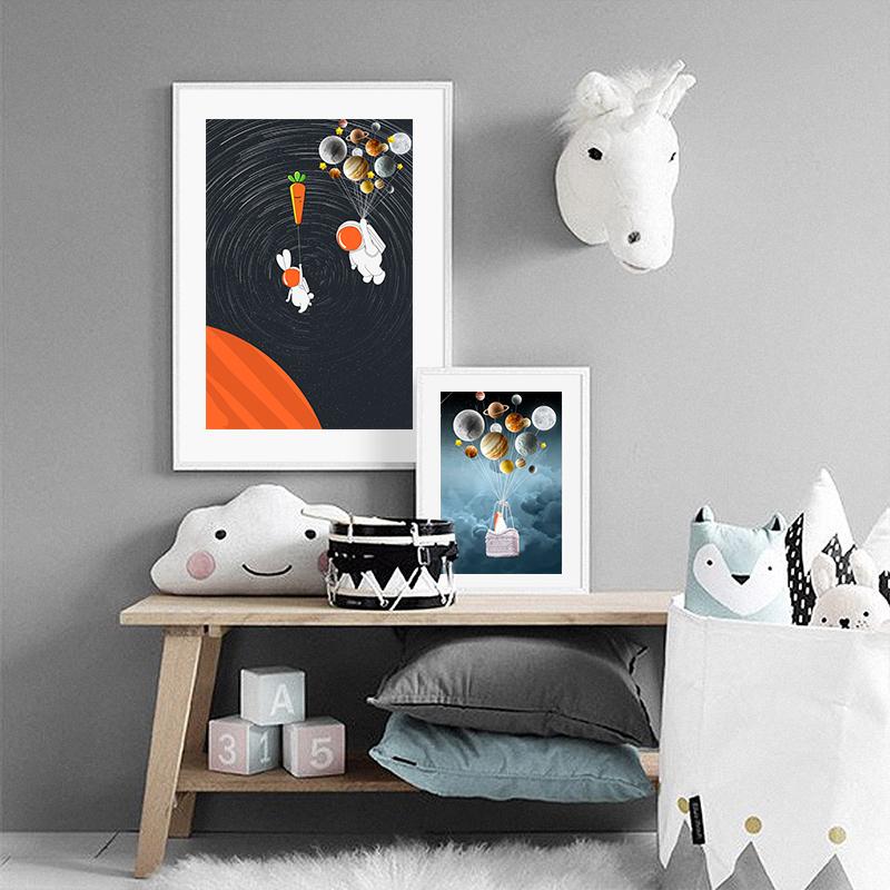 Современный мультяшный космический астронавт, планета, детский постер, луна, детский сад, спальня, украшение для дома, живопись, холст, настенная художественная картина