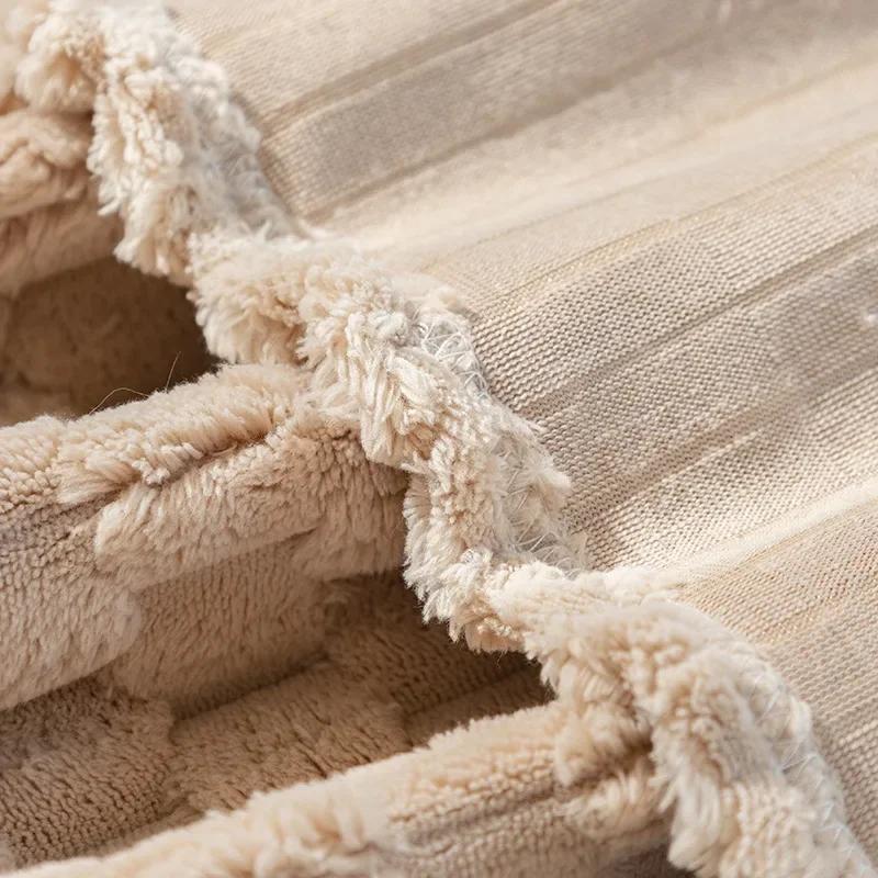 Большой чехол для дивана с защитой от кошачьих царапин, зимнее плюшевое полотенце для дивана в стиле Ins, сплошное цветное одеяло с полным покрытием, полное покрытие