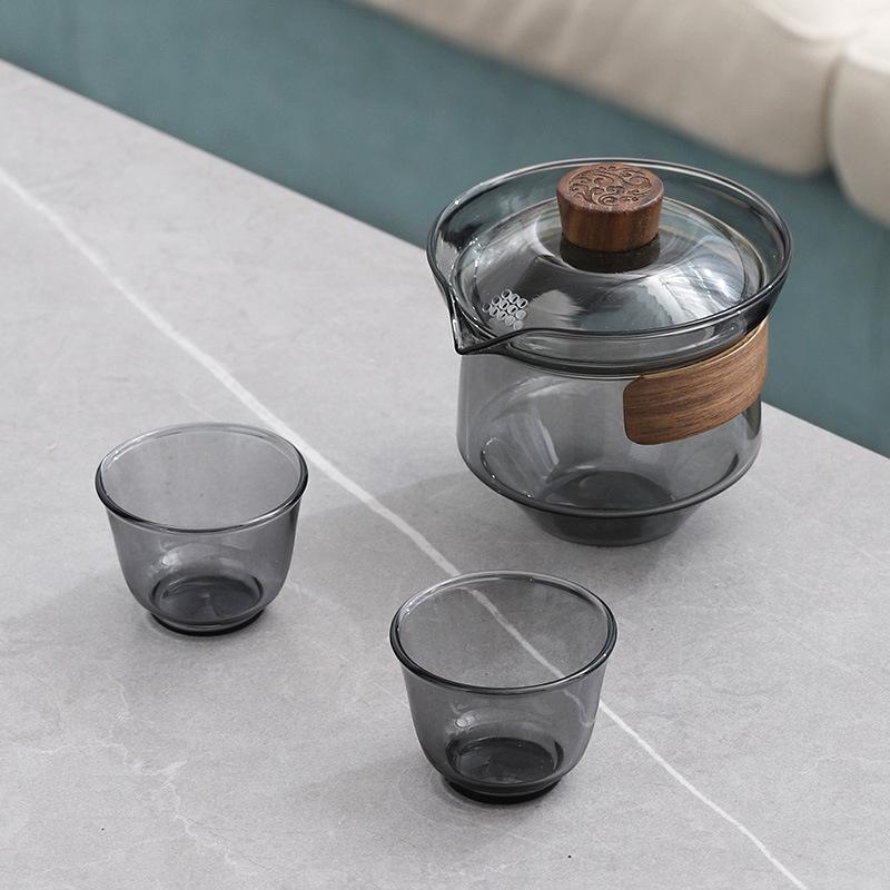 Heat-resisting Glass Tea Set Chinese Kung Fu Tea Bowl Gaiwan Lid with Filter Hand Grip Pot Anti Scald Teacups Travel Teaware