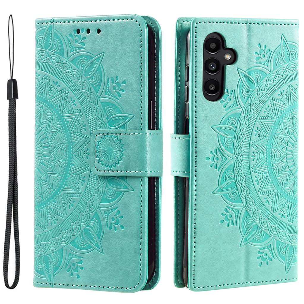 For Samsung Galaxy A17 Stand Case Imprinted Totem PU Leather Wallet Phone Cover with Wrist Strap