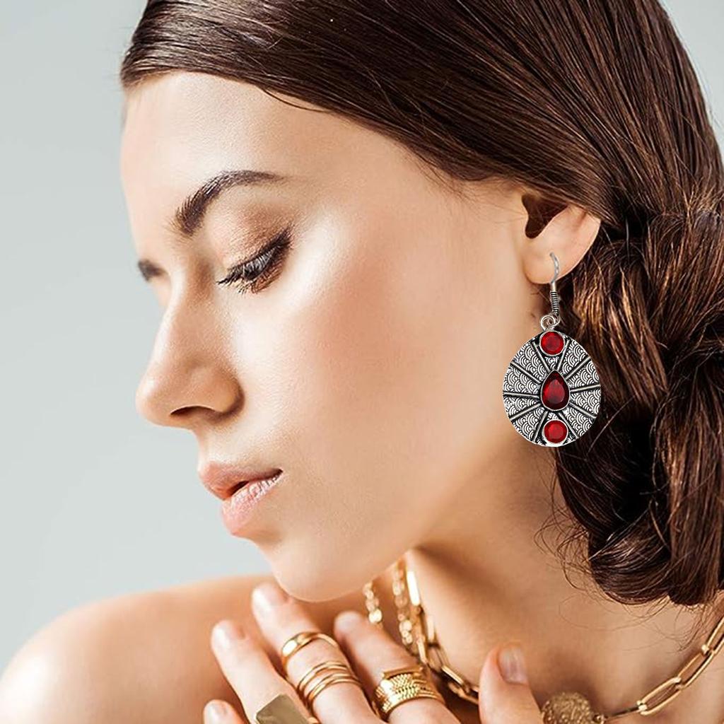 Mozambique Garnet Gemstone Unisex Women's Silver Jewelry Earring 1.5''