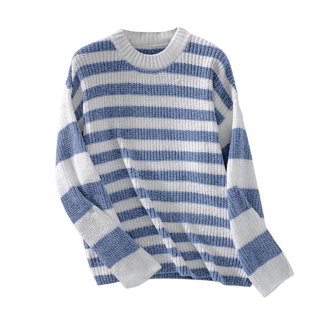 Женская повседневная мода полосатый трикотажный свитер с цветными блоками