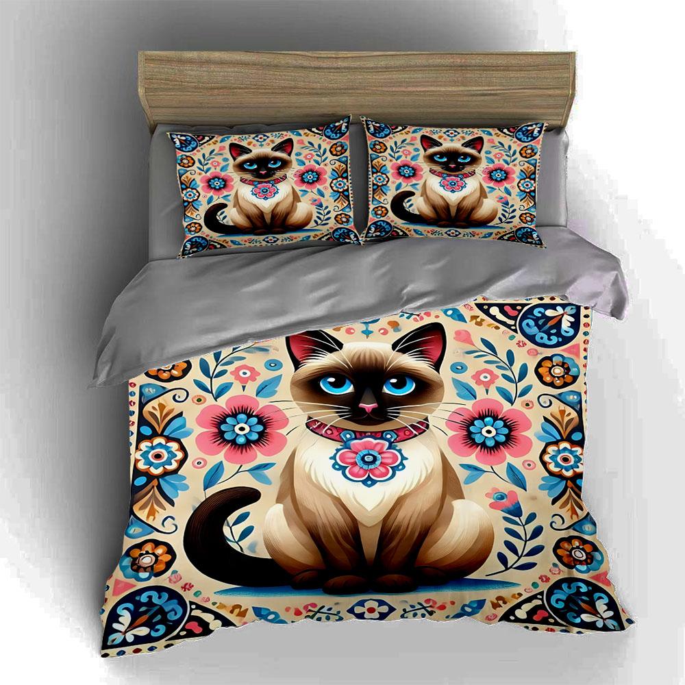 Cat floral design. Bedding Duvet cover sets Duvet covers Pillowcases gifts (1 * Duvet Cover 2 * Pillowcases, without duvet insert)