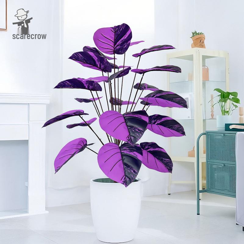 Luxurious Purple Peach Leaf Artificial Bonsai - Dark Style Green Plant for High-End Living Room Decor