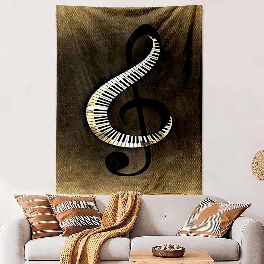 Musical Note with Piano Keys Design Patterned tapestry home decor, suitable for bedroom and living room, gift