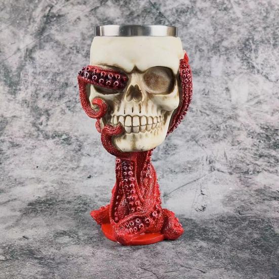 Novelty Beer Mug Skull Shape Realistic Octopus Tentacles Stainless Steel Medieval Halloween Party Wine Cup Whisky Shot Glasses Drinking Cup