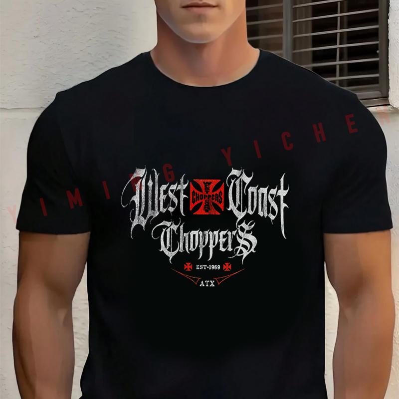 Мотоциклетная футболка WEST COAST CHOPPERS Script для мужчин, хлопковая, модная, повседневная, летняя, для путешествий и спорта