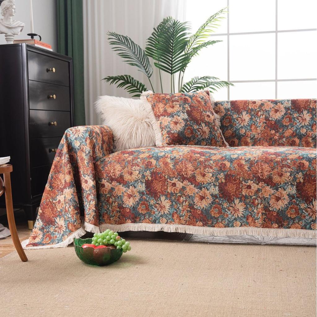 Jacquard Sofa Towel Monet Oil Painting Fringed Four-season Universal Full Cover All-inclusive Universal Cover Blanket Sofa Cover