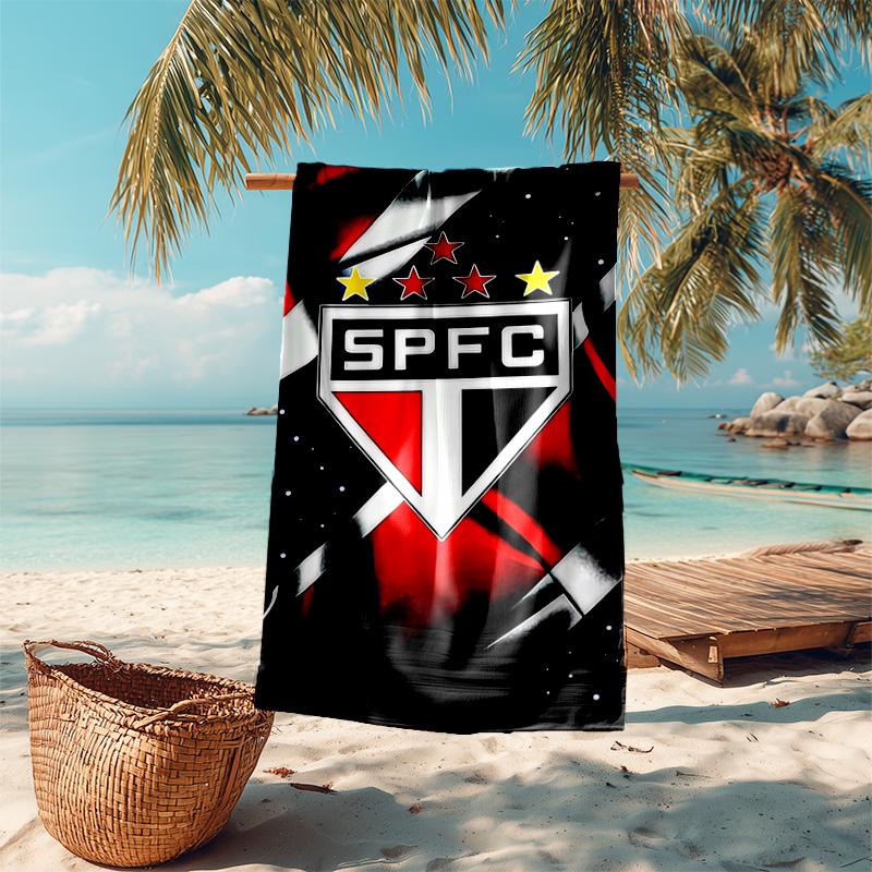 proof beach towel with São Paulo FC logo pattern - soft,absorbent,quick-drying,machine washable - perfect for swimming,camping,bathing