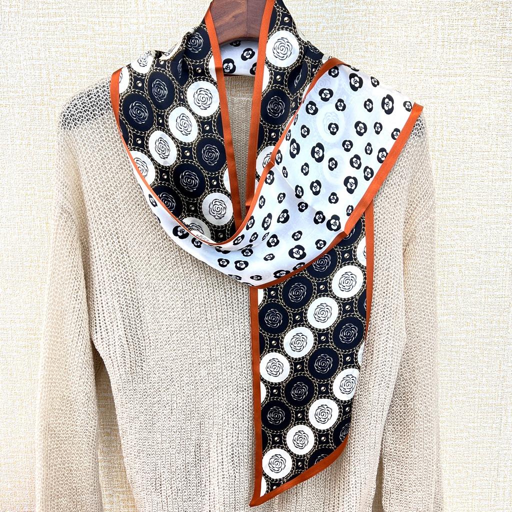Elegant And Versatile Mulberry Silk Camellia Silk Scarf Double-Layer Double-Sided Heterochrome Silk Scarf Streamer