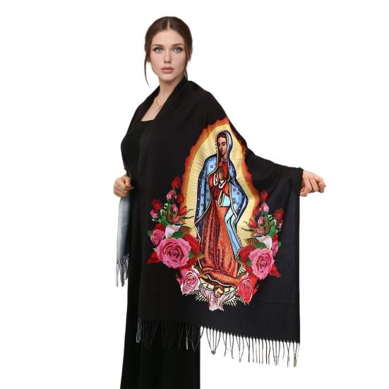 Шаль шарф Дева Мария Мягкий кашемир Теплая накидка Кисточки Зимний Легкий плед Универсальный религиозный аксессуар