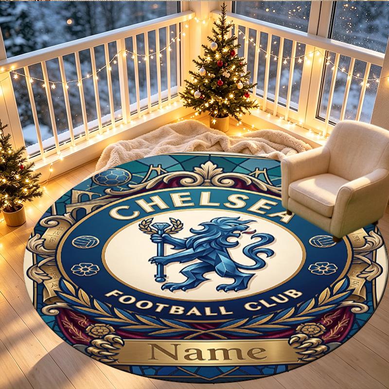 Custom Name Personalized Chelsea Football Club Print Round Rug, Versatile Home Decor Carpet, for Playroom, Apartment, Balcony, Entryway, Hallway Gift