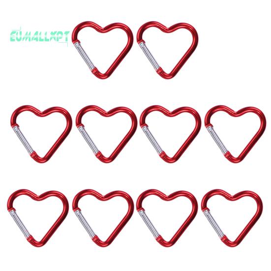 10 шт. карабинные крючки в форме сердца, компактные быстросъемные карабины, зажимы, прочные несущие держатели для ключей, принадлежности для кемпинга
