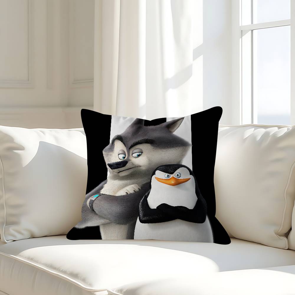 Cute P-Penguins Of M-Madagascar Personalized Pillow Cover Kids Bedroom Wild Party Decor Pillowcase Kid Birthday Shower Gift