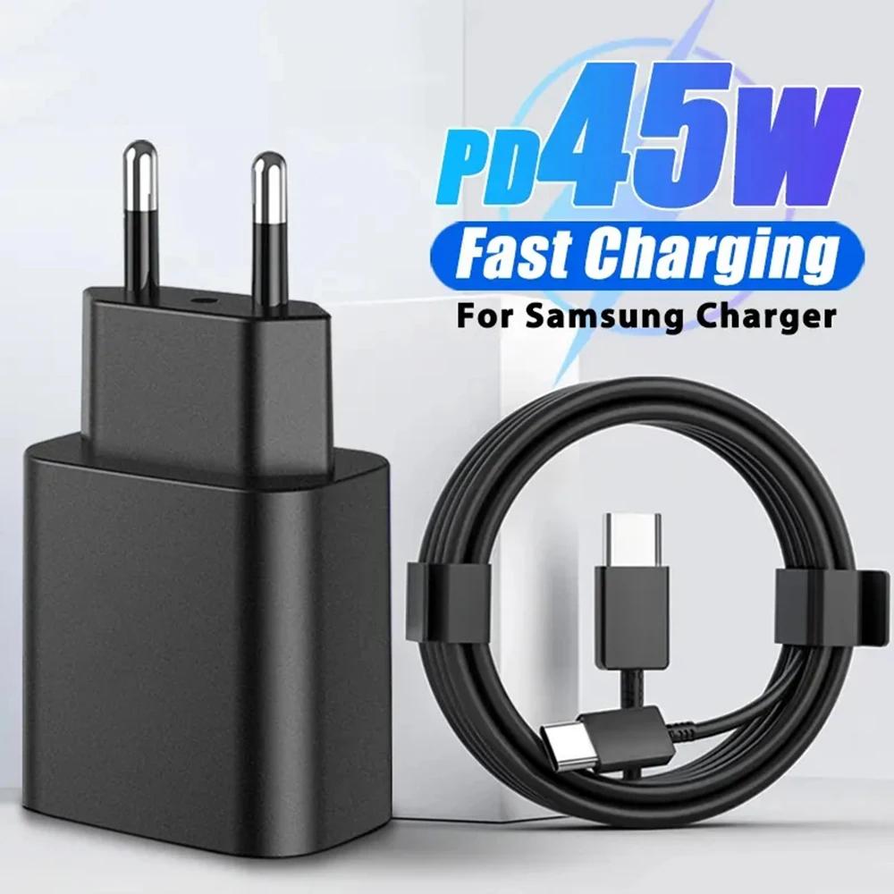 45 Вт PD Сверхбыстрая зарядка для S22 S23 Ultra Note 10+ 5G USB C Мобильный телефон Type C US/EU/UK Быстрый Адаптер для настенной зарядки
