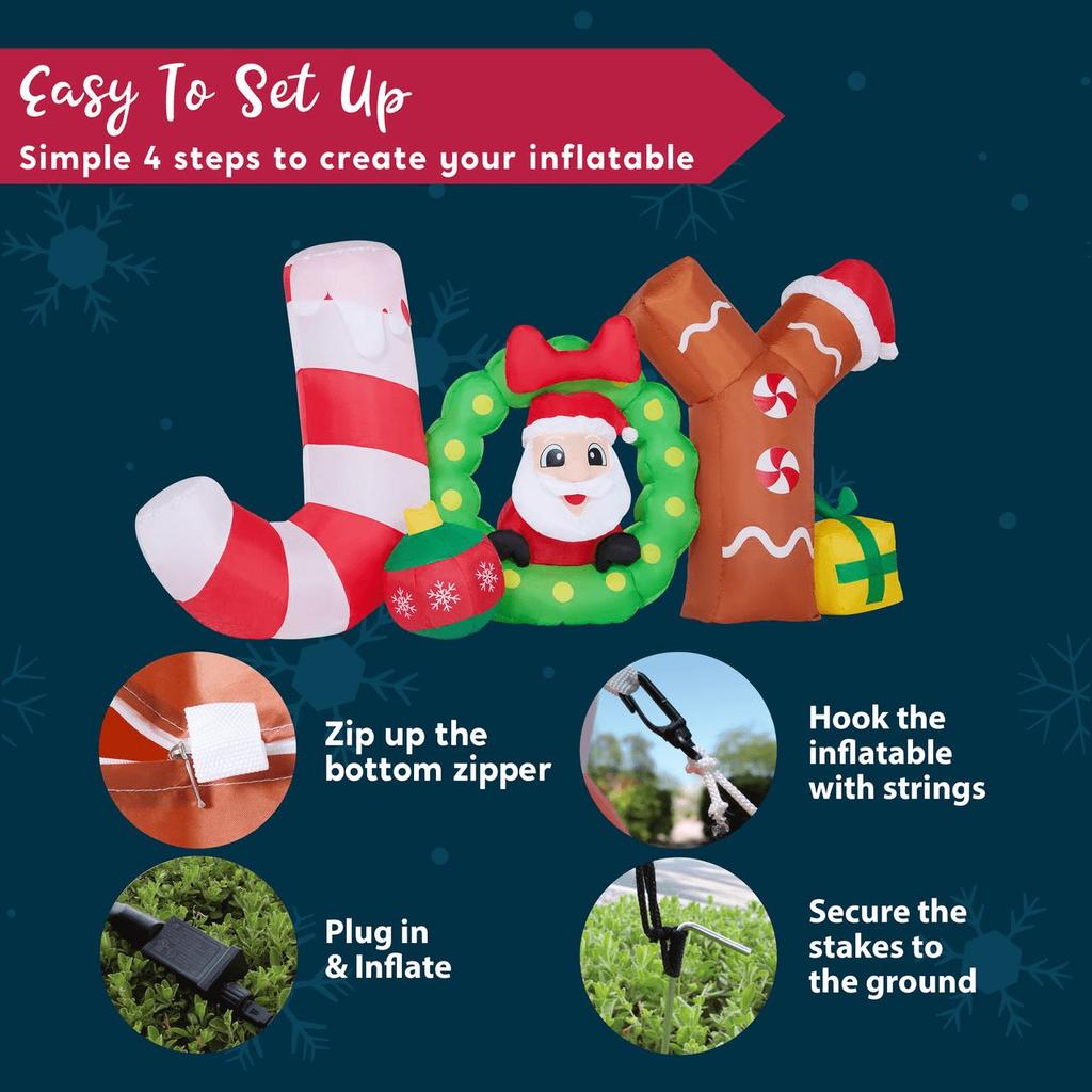 Joyfy 8 ft Long Christmas Inflatable Decoration Blow Up Joy with Santa Build-in LEDs for Christmas Outdoor Inflatable Decoration