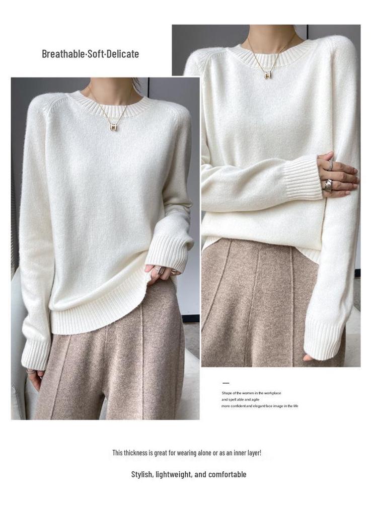 Women's 2024 Autumn/Winter Cashmere Pullover: Round Neck, Raglan Sleeve, Loose Fit, Long Sleeve Sweater.