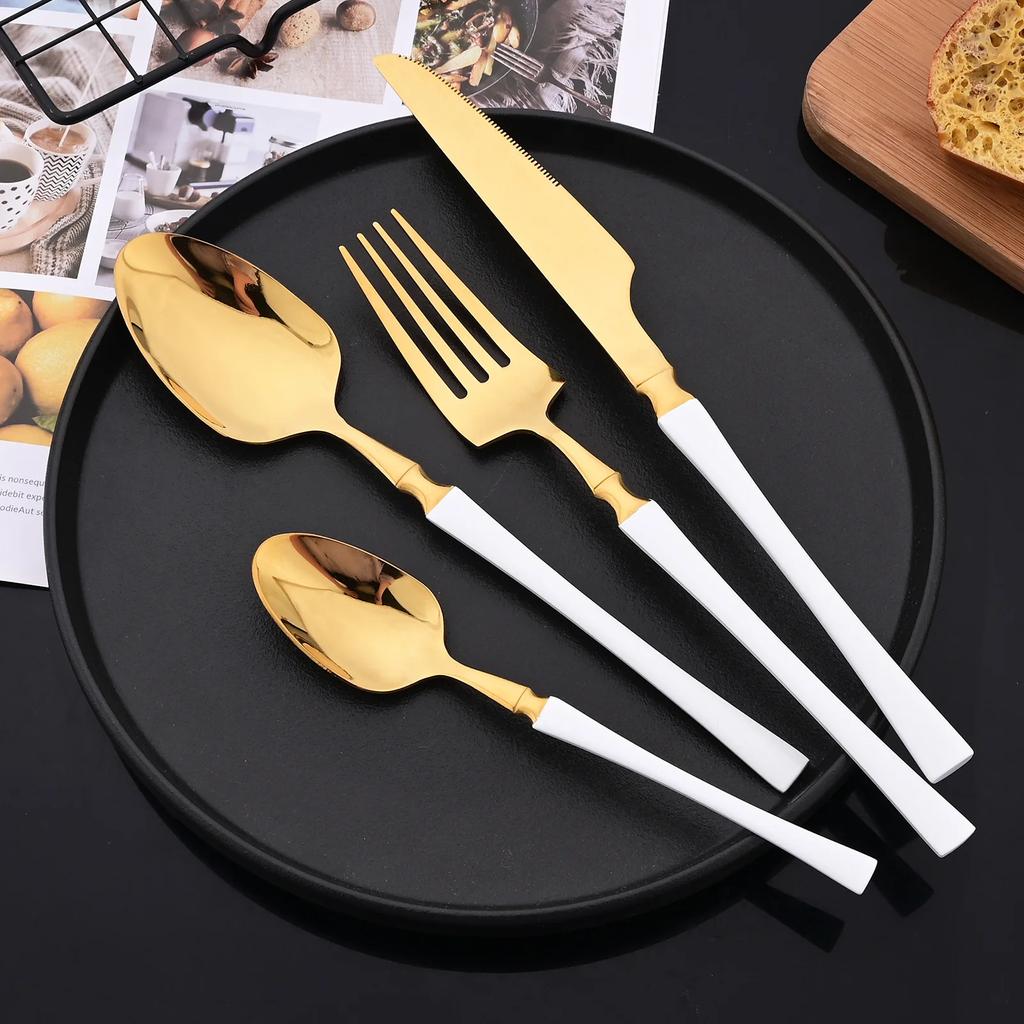 16 предметов белого золота столовый набор нож вилка кофейная ложка столовые приборы из нержавеющей стали столовые приборы кухонное серебро столовая посуда