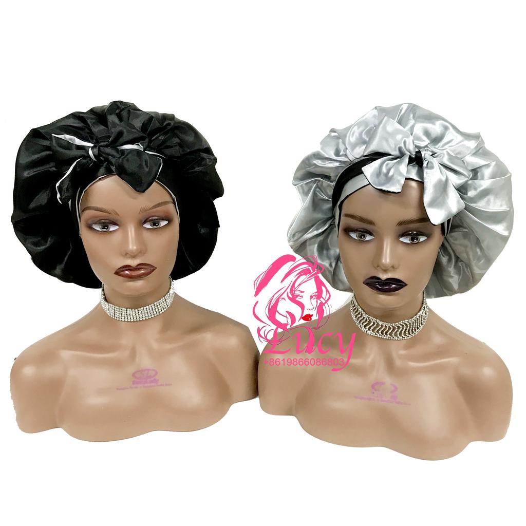 FREE SAMPLE Satin Bonnets Sleeping Caps Double Layer Women Silk Durags Head Tie Headband Designer Hair Bonnet With Custom logo