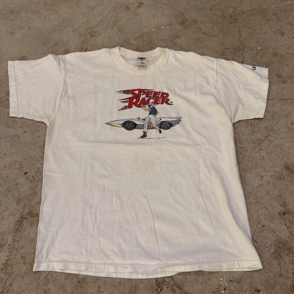 Винтажная мужская футболка Speed Racer T-T-Shirt XL Мультяшная Аниме Графика Белая 1999