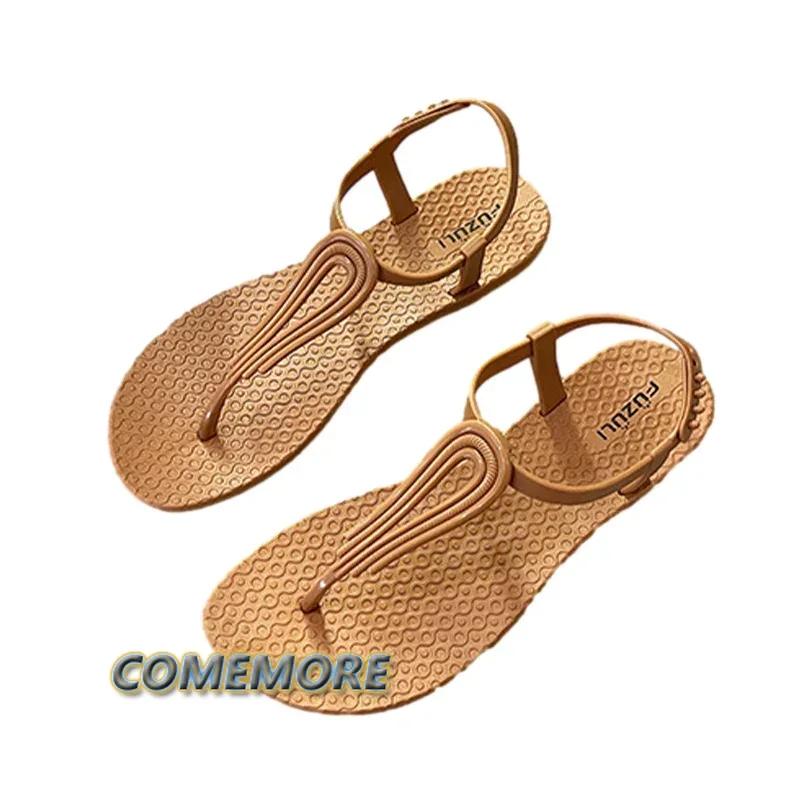 Модные женские сандалии, сексуальные римские пляжные шлепанцы с клипсой на носке, лето 2024, новые модные туфли на плоской подошве для женщин Zapatos Mujer